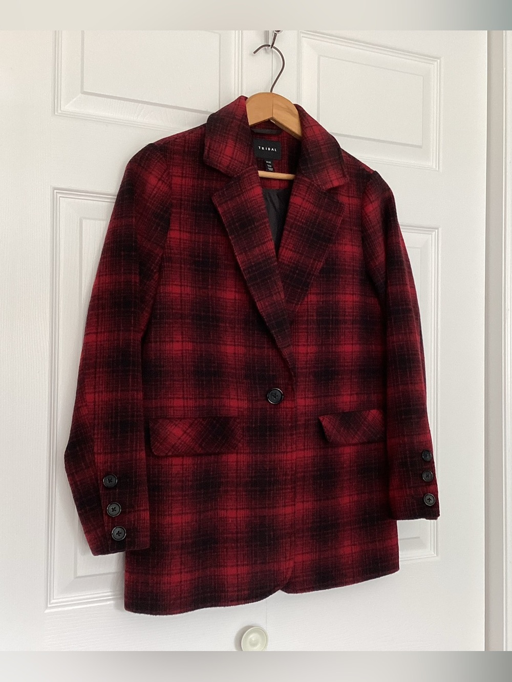 Plaid wool blend jacket by Tribal. Dress for business or weekend chic.